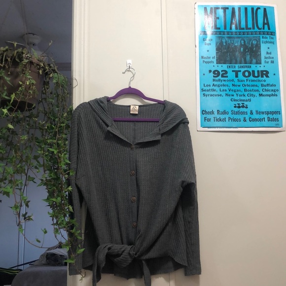 Grey Cardigan Sweater/ Thermal T with Hood - Picture 2 of 4